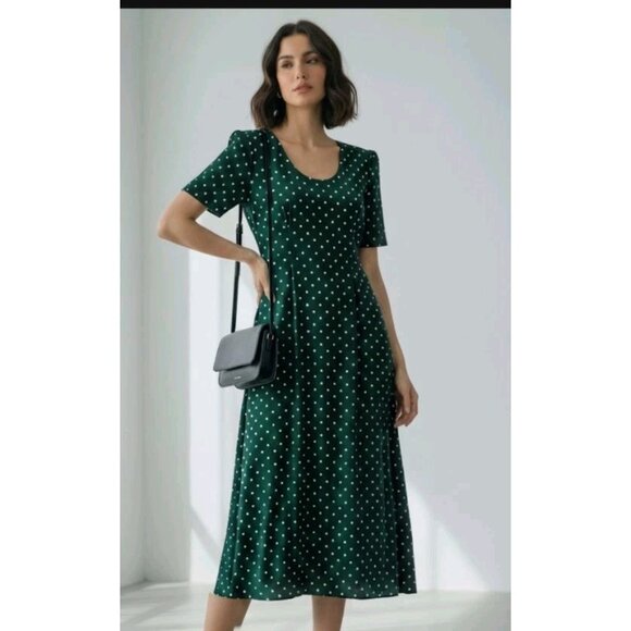 My Michelle Dress size 7/8 Preppy Polka Dot Rayon blend Swing Trad Wife 90s READ - Picture 1 of 16